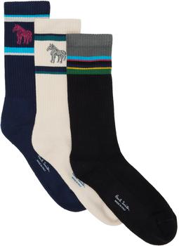 Paul Smith | Three-Pack Multicolor Zebra Stripe Socks商品图片,额外8.5折, 独家减免邮费, 额外八五折