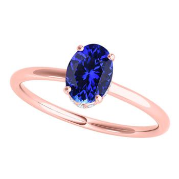 商品Tanzanite & White Diamond 1.00 Cttw Gemstone Ring For Women's In 14K Solid Rose Gold In Ring Size 7,商家Jomashop,价格¥5974图片