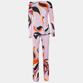 推荐Emilio Pucci Pink Heliconia Print Silk Blouse & Trousers Set M商品