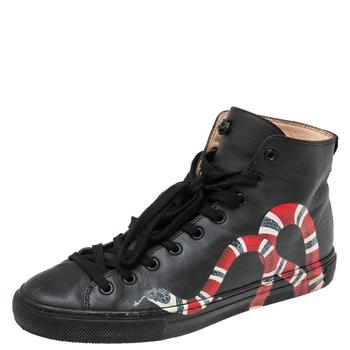 推荐Gucci Black Leather Kingsnake High Top Sneakers Size 39商品