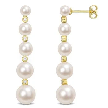 Mimi & Max | Freshwater Cultured Pearl and 1/4 CT TGW White Topaz Graduated Dangle Earrings in Yellow Plated Sterling Silver 5.7折, 独家减免邮费