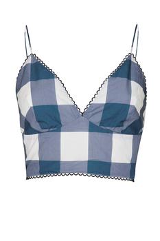 推荐Petrol blue check cropped top商品