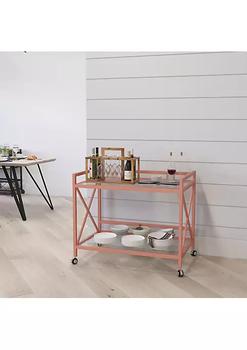 商品Merrick Lane Belmount Rolling Bar Cart Contemporary Kitchen Serving Cart with Mirrored Bottom Shelf and Crisscross Rose Gold Metal Frame图片