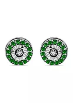 Belk & Co. | 3/8 ct. t.w. Emerald and 1/10 ct. t.w. Diamond Halo Stud Earrings in Sterling Silver,商家Belk,价格¥1659