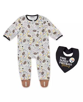 WEAR by Erin Andrews | Baby Boys and Girls Newborn 2-Piece Pittsburgh Steelers Sleep and Play Full-Zip Sleeper Bib Set,商家Macy's,价格¥257