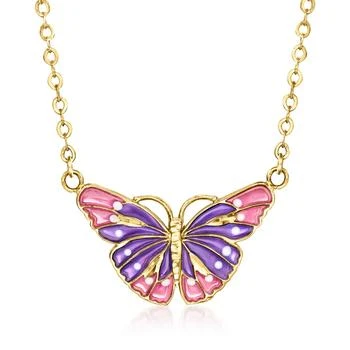 Ross-Simons | Ross-Simons Italian Multicolored Enamel Butterfly Necklace in 14kt Yellow Gold,商家Premium Outlets,价格¥2453