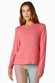 推荐Side Slit Long Sleeve Pullover - Pink Crush商品