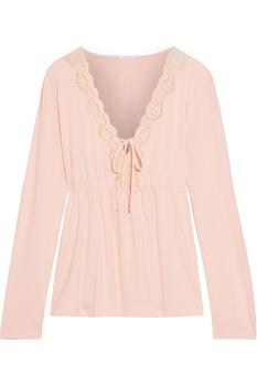 商品Eberjey | Lady Godiva lace-trimmed stretch-modal jersey pajama top,商家THE OUTNET US,价格¥283图片