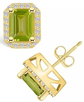 Macy's | Peridot (3-3/8 ct. t.w.) and Diamond (3/8 ct. t.w.) Halo Stud Earrings in 14K Yellow Gold,商家Macy's,价格¥13109