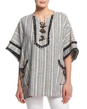 推荐Striped Toggle-Front Poncho, Midnight/Soft White商品