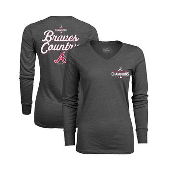 Majestic | Women's Threads Charcoal Atlanta Braves 2021 World Series Champions Hometown Long Sleeve V-Neck T-shirt商品图片,7.3折