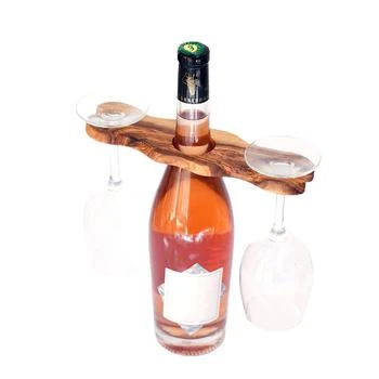 Kamsah | Olive Wood Wine Bottle And Wine Glasses Holder,商家Verishop,价格¥211