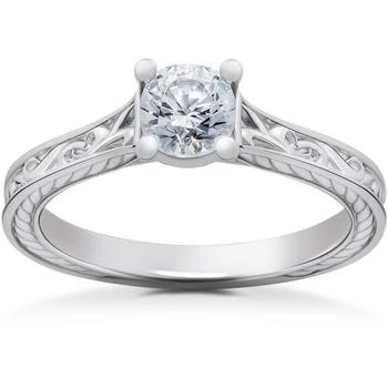 Pompeii3 | 1/2ct Lab Grown Vintage Scroll Solitaire Sophia Engagement Ring 14k White Gold,商家Premium Outlets,价格¥6067