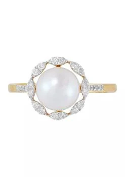 Belk & Co. | 1/5 ct. t.w. Diamond and 8-8.5 Millimeter Pearl Flower Ring in 10K Yellow Gold,商家Belk,价格¥8232