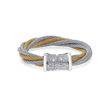 推荐Alor 18K White Gold Yellow And White Double Cable Diamond Ring Sz 6.25 02-34-S505-11商品