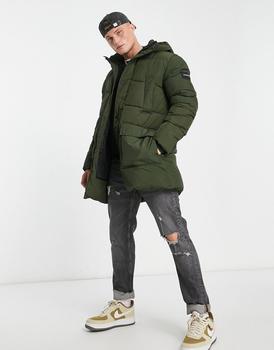 Calvin Klein | Calvin Klein crinkle nylon longline hooded puffer jacket in dark green商品图片,额外9.5折, 额外九五折