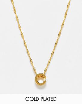 ASOS | ASOS DESIGN 14k gold plated necklace with simple C initial商品图片,