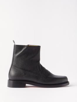 thom browne鞋, Thom Browne | Leather tricolour-trim penny loafer ankle boots商品图片 