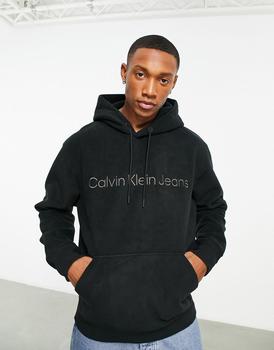 Calvin Klein | Calvin Klein Jeans chest logo heavy double face polar fleece hoodie in black商品图片,额外9.5折, 额外九五折