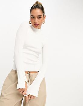 River Island | River Island rib top with frilled sleeve in white商品图片,