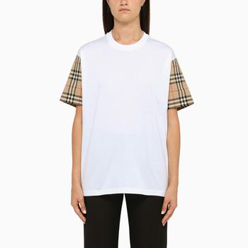 Burberry | White t-shirt with Vintage Check sleeves商品图片,