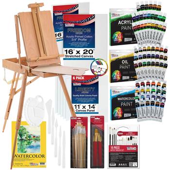 商品U.S. Art Supply | US ART SUPPLY 121-Piece Custom Artist Painting Kit with Coronado Sonoma Easel, 24-Tubes Acrylic Colors, 24-Tubes Oil Painting Colors, 24-tubes Watercolor Painting Colors, 2-each 16"x20" Artist Quality Stretched Canvases, 6-each 11"x14" Canvas Panels, 11"x14" Watercolor Paper Pad, 10-Natural Hair Bristle Paint Brushes, 7-Nylon Hair Paint Brushes, 15-Multipurpose Paint Brushes, Trowel, 5 Pallete Knives, 17-Well Paint Mixing Pallete,商家Amazon US editor's selection,价格¥845图片