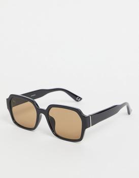 ASOS | ASOS DESIGN 70's square sunglasses in black plastic with smoke brown lens商品图片,
