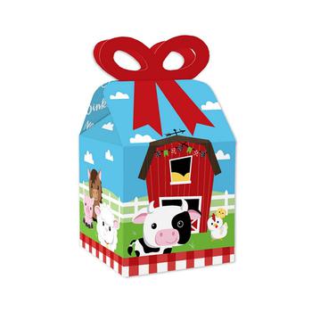 商品Farm Animals - Square Favor Gift Boxes - Barnyard Baby Shower or Birthday Party Bow Boxes - Set of 12图片