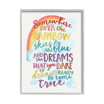 Stupell Industries | Somewhere Over the Rainbow with Rainbow Gray Farmhouse Rustic Framed Giclee Texturized Art, 24" x 30"商品图片,