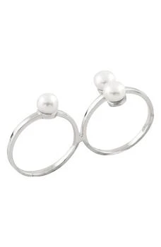 Splendid Pearls | Rhodium Plated Sterling Silver 5-5.5mm Cultured Freshwater Pearl Ring - Set of 2,商家Nordstrom Rack,价格¥246