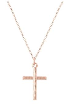Savvy Cie Jewels | 18K Rose Gold Plated Sterling Silver Ribbed Cross Pendant商品图片,1.9折