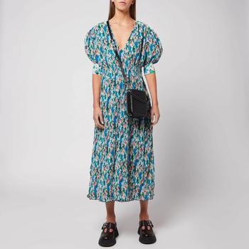 ganni裙, Ganni | Ganni Women's Pleated Georgette Dress - Floral Azure Blue商品图片 5折