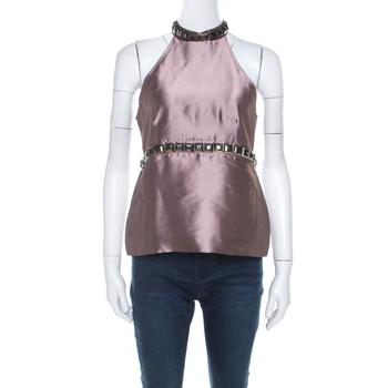 美国burberry, [二手商品] Burberry | Burberry Metallic Purple Silk Blend Stud Embellished Halter Neck Top S商品图片 5折