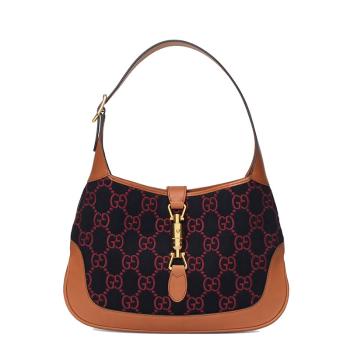 Gucci | 【预售3-7天】GUCCI/古驰 21秋冬Jackie 1961系列 女士小号蓝色红色双G羊毛织物棕色皮革饰边单肩手提腋下包636706HS3OG8703商品图片,7.9折×额外9.5折, 包邮包税, 额外九五折