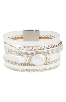 SAACHI | Ivory Freshwater Pearl Beaded Faux Leather Bracelet,商家Nordstrom Rack,价格¥210