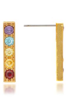 商品Rivka Friedman | 18K Yellow Gold Clad Rainbow Crystal Bar Earrings,商家Nordstrom Rack,价格¥340图片