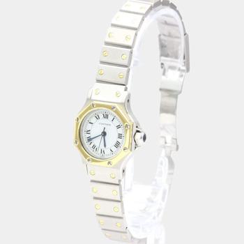 推荐Cartier White 18k Yellow Gold And Stainless Steel Santos Octagon Automatic Women's Wristwatch 24 mm商品