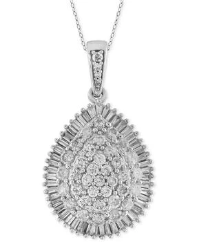 Macy's | Diamond Cluster Teardrop Pendant Necklace (2 ct. t.w.) in 14k White Gold,商家Macy's,价格¥37805
