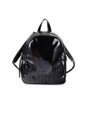 Versace | Logo Embossed Patent Leather Backpack商品图片,7.2折