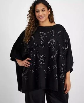 Anne Klein | Plus Size Floral Sequined Poncho Sweater,商家Macy's,价格¥766