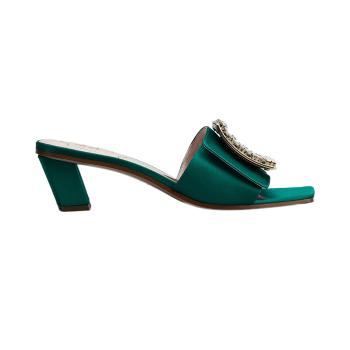 推荐ROGER VIVIER 女士绿色皮革露趾拖鞋 RVW65832610-RS0-V016商品