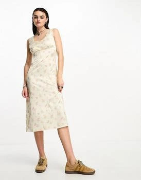 推荐Motel midaxi round neck satin slip dress with lace trim in multi rose floral商品