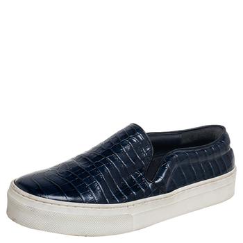 celine鞋真假, [二手商品] Celine | Celine Navy Blue Crocodile Embossed Leather Slip-On Sneakers Size 35.5商品图片 5.2折