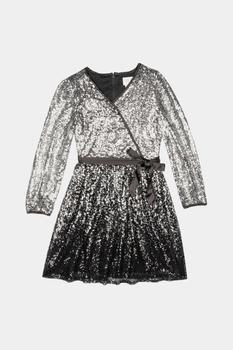商品Us Angels | Girls Long Sleeve Faux Wrap Satin Ribbon Belt Sequin Dress,商家Lord & Taylor,价格¥100图片