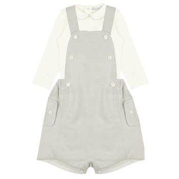 商品Patachou | White & Grey Trim Long Sleeve Bodysuit & Shortie Dungarees Set,商家Designer Childrenswear,价格¥244图片