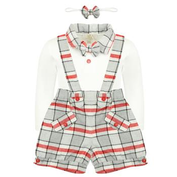 商品Caramelo Kids | Grey White & Red Check Short Dungaree Set & Bow Tie,商家Designer Childrenswear,价格¥152图片