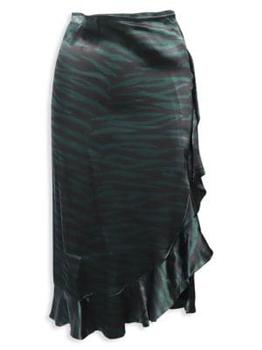 推荐Ganni Zebra Print Ruffle Skirt In Black And Green Viscose商品