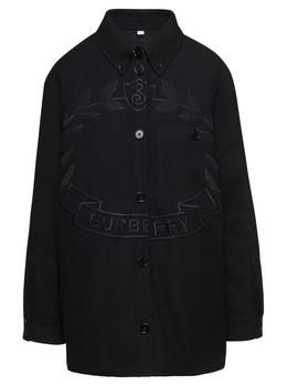 推荐Black Embroidered Oak Leaf Crest Jacket In Wool Twill Woman Burberry商品