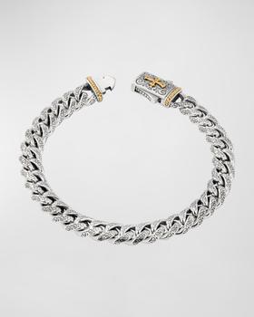 商品Konstantino | Men's Engraved Silver Chain Bracelet with 18k Gold Cross,商家Neiman Marcus,价格¥7084图片