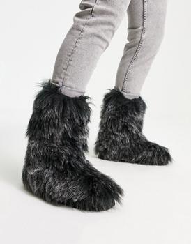 ASOS | ASOS DESIGN faux fur calf boot in black商品图片,